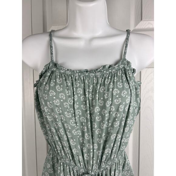 As U Wish Green White Boho Sleeveless Ruffle Wide Leg Jumpsuit Medium Summer - Picture 4 of 9